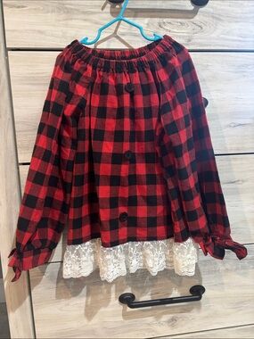 Red & Black Buffalo Plaid Lace-Hem Kids Shirt
